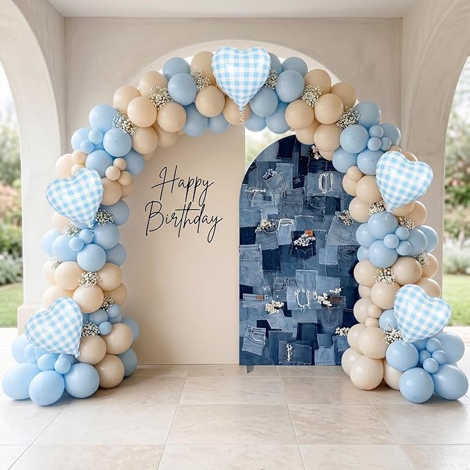 Blue Checkered Heart Balloons, 18 Inch Pastel Blue and White Gingham Heart Shaped Foil Balloon, 10Pcs Plaid Helium Balloon for Boy Baby Shower Retro Y2K Picnic Farmhouse Goose Checkerboard Theme Party