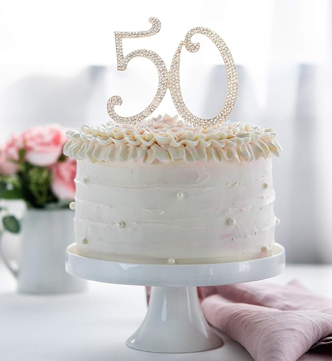 Bling Crystal Rhinestone 50 Birthday Cake Topper - Best Keepsake | 50th Party Decorations Gold