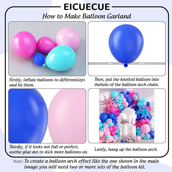 Royal Blue and Pink Balloons Garland Arch Kit - 5 10 12 18 inch Different Size Blue Pink Hibiscus Latex Balloons for Summer Tropical Hawaii Cartoon Birthday Baby Shower Party Decorations
