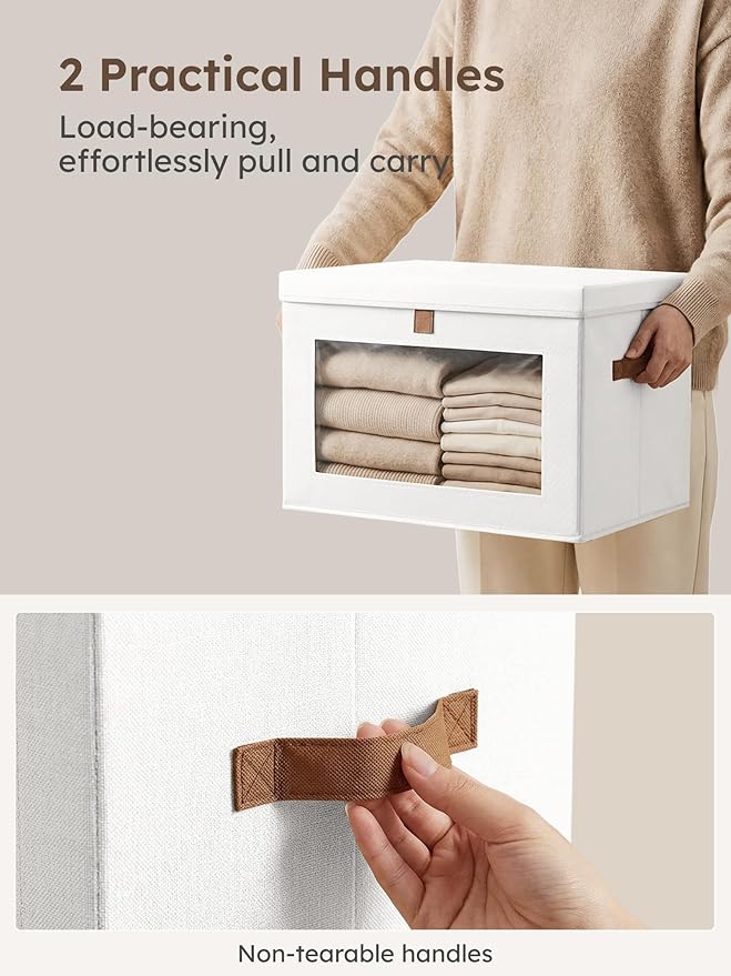 Homsorout Medium Fabric Storage bins - Closet Shelf Organizer with Open Window, 3 Pack Closet Baskets for Shelves, Stackable Decorative Boxes for Home, Dorm, White, 13.7" x 9.8” x 9.8"