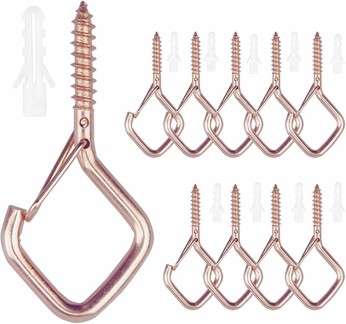 10PCS Eye Screw Hooks for Hanging Heavy Duty with Safety Buckle.Metal Ceiling Hooks for Hanging Plants,Cup,Wind Chime,Bird Feeders,christmas String Lights at Indoor&Outdoor,2.36 Inch(No Drill Bit)