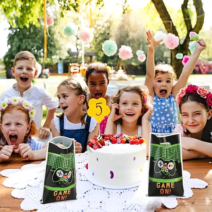 PintreeLand 40PCS Video Games Party Favor Bags, Game On Plastic Goodie Candy Treat Loot Gifts Bags for Video Game Themed Birthday Party Supplies Decoration