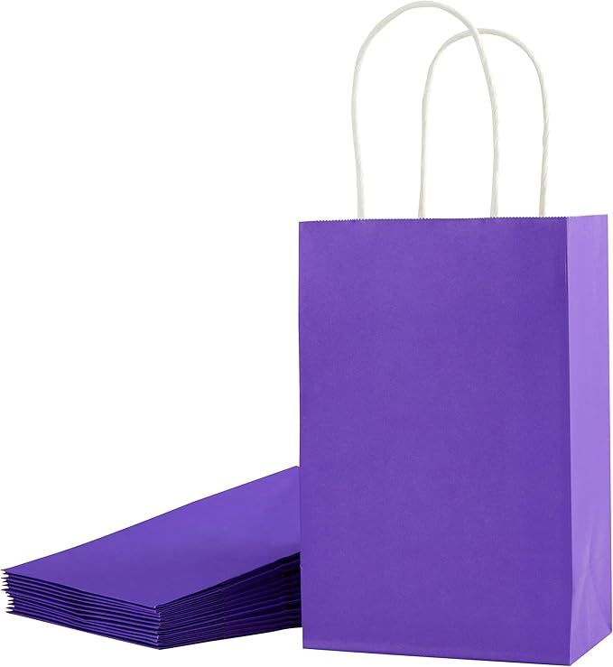 SUNCOLOR 12-Pack Purple Gift Bags with Handles – 8" Recyclable Small Paper Goodie Bags for Party Favors, Birthdays, Baby Showers, Princess Parties & Weddings