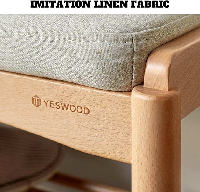 Solid Wood Shoe Bench Assembled, Shoe Rack Bench with Cushion for Entryway, Living Room, Bedroom, Hallway, 11.8" x 23.6" x 16.5", Natural