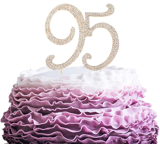 LINGPAR 95 Years Birthday Cake Topper - New Best Crystal Rhinestone 95th Wedding Anniversary Or 95 Years Old Cake Topper Party Decoration Gold