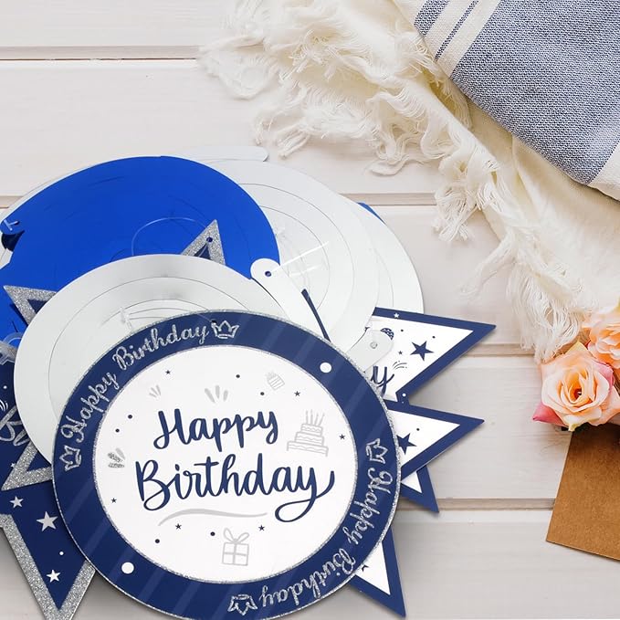 Happy 41st Birthday Blue & Silver Glitter Swirls Streamers Party Decorations - 15 Pcs 41st Birthday Hanging Swirls Streamers Kit,Perfect for 41st Bday Party Sign.
