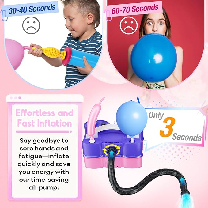 3-in-1 Electric Balloon Pump, Portable Electric Air Pump for All Balloons Inflatables Dual Nozzle Balloon Blower Machine for Latex 260q Foil Balloons 110V AC Inflator Deflator for Inflatable Pool Bed