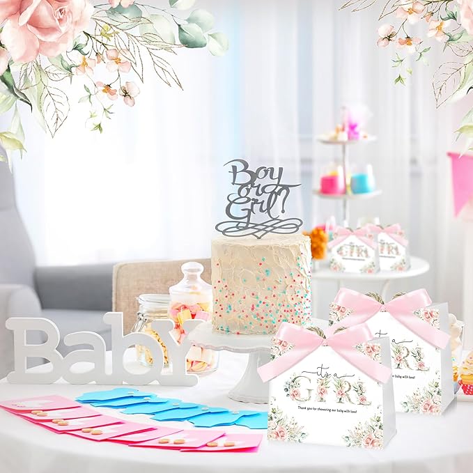 Spakon 25 Sets Its a Girl Baby Shower Party Favor Bags for Girls Floral Gift Bags with Handle and Ribbon Bow for Gender Reveal Birthday Party Decorations Supplies