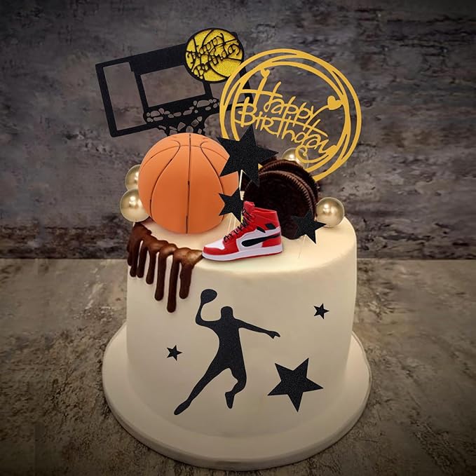 Basketball Cake Toppers 17pcs Basketball Star Themed Cake Decorations for Boy Sport Cake Topper Party Decorations Supplies