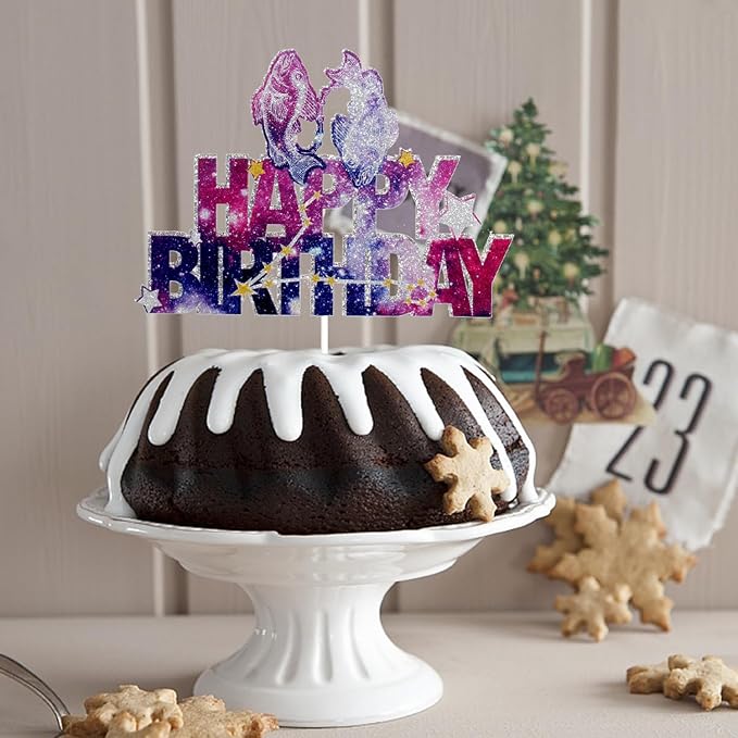 Constellation Pisces Happy Birthday Cake Topper - Galaxy Star Pisces Themed Birthday Party Cake Topper - Constellation Pisces Cake Decoration For Boys Girls