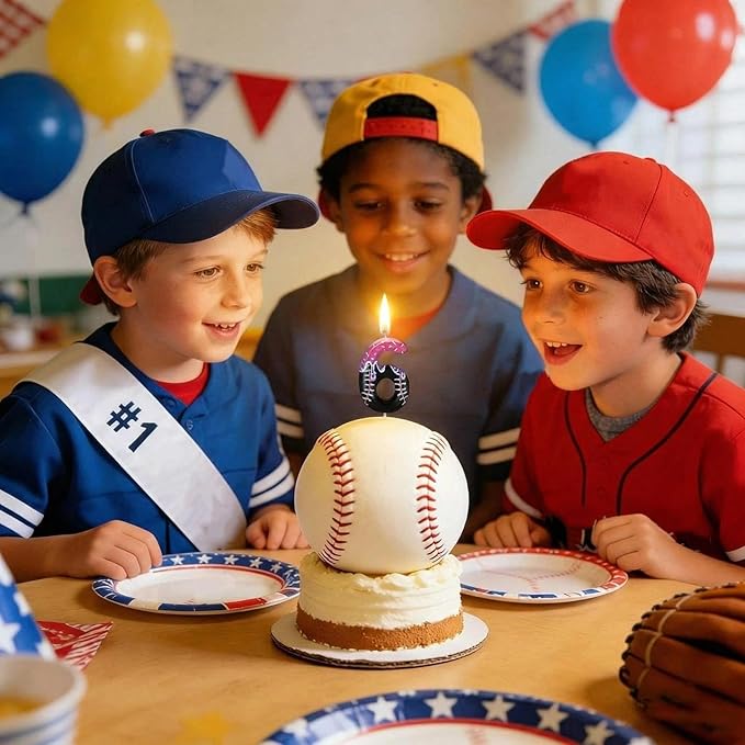 Conelist Ice Cream Drip Baseball Birthday Candle Number 6, Baseball Ice Cream Drip Birthday Cake Topper Pink Candle 6 for Cake Sport Team Theme Anniversary Celebration Party Decoration Favor Supply