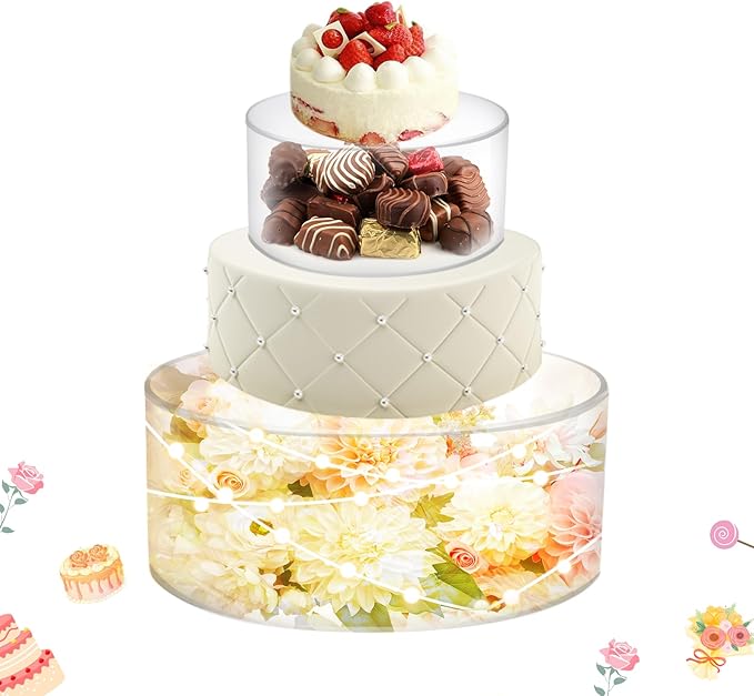 2Pcs Acrylic Cake Display Stand 8'' 12'' Round 2Tier Clear Cylinder Cake Box for Wedding Birthday Party Decor (8 /12 Inch)