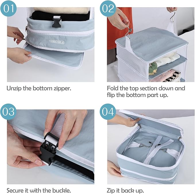 TABITORA Portable Hanging Travel Shelves Bag Packing Cube Organizer Suitcase Storage Large Capacity