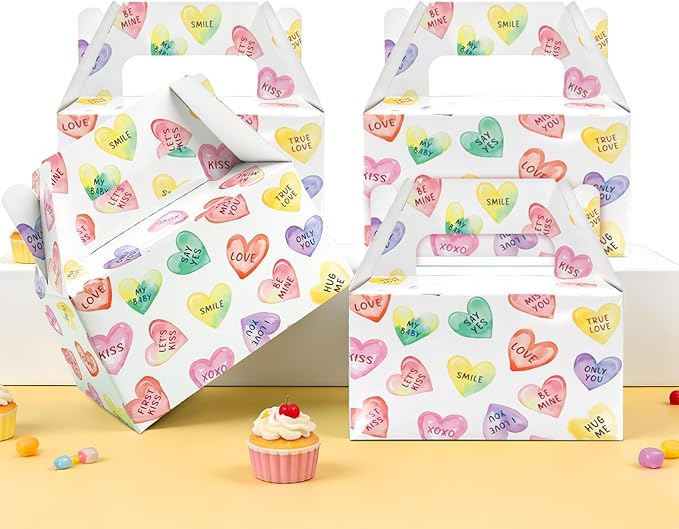 BGFMVS 12 Pack Heart LOVE Candy Boxes with Handles, Suitable for Birthday & Bachelorette Parties, Gift Boxes for Adults and Kids, Ideal for Cookies, Cupcakes, Snacks, Party Favors and Decorations