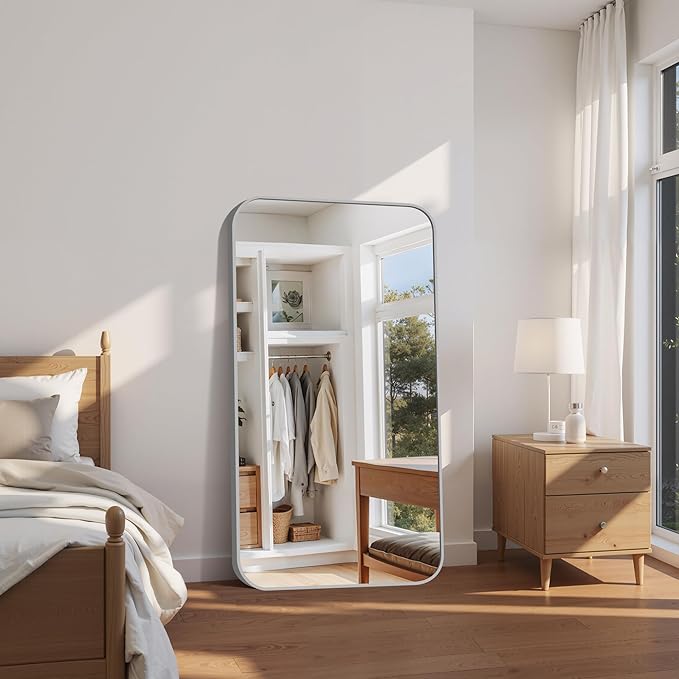 FORBATH 55x36 Inch Silver Bathroom Mirror for Over Sink, Large Rectangular Wall Mirror with Metal Frame, Rounded Corners for Bathroom, Bedroom, Entryway Decor (Horizontal or Vertical)