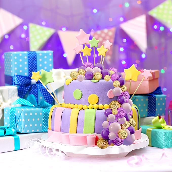 60Pcs Glitter Cake Balls Decorations Foam Cake Topper Balls Mini Balloon Cupcake Toppers for Cake Decorating Birthday Baby Shower Party (Glitter Purple Series)