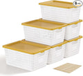EOENVIVS Storage Bins Bakets with Lids 6 Pack, Stackable Organizer Bins for Small Spaces, Pantry, Closet & Bathroom, Secure Snap Lids, 11x7x5 Plastic Storage Containers for Shelf Organization, White
