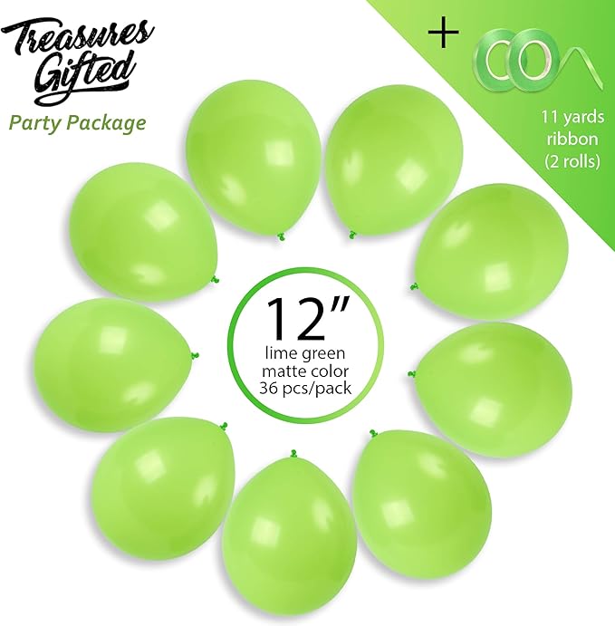 Treasured Lime Green Balloons - Neon & Matte 12 Inch - Latex Party Balloons - 36 Count