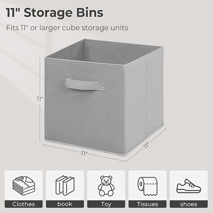 11 Inch Fabric Storage Bins, Storage Cubes, Collapsible Cube Storage Box, Fabric Closet Organizers with Handle for Home, Office, Shelf, Closets, Bedroom, Living Room, Grey, 16 Pack