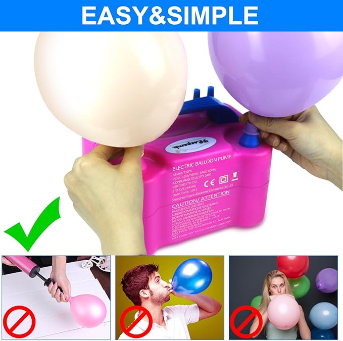 Balloon Pump, Electric Balloon Pump,Portable Dual Nozzles Electric Balloon Air Pump 110V 600W, Electric Balloon Inflator with Tying Tool, Flower Clips, Tape Strips, Dot Glues for Party Decoration