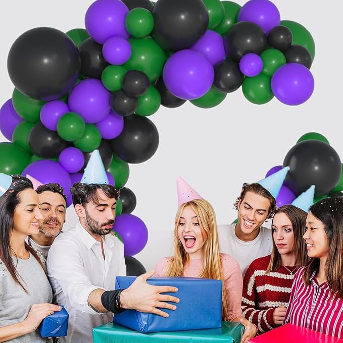 Purple Green Black Balloon Garland Arch Kit - Purple Black Balloon Green Black Balloons Video Game Balloons for Truck Car Hero Video Game Miner Birthday Graduation Party Decorations