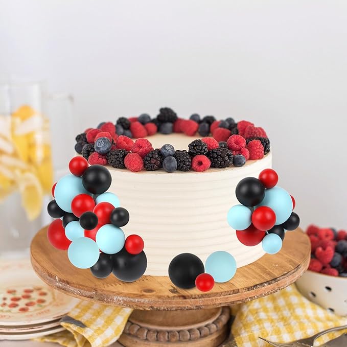 52 Pcs Racing Car Themed Ball Cake Decorations - Red Blue Black Ball Dessert Picks Cake Cupcake Toppers, Birthday Party Baby Shower Gender Reveal Cake Supplies