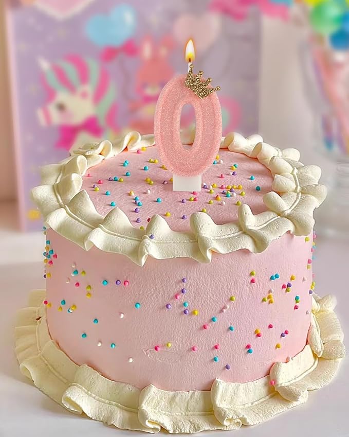 Birthday Candles for Cake, Pink Number Candles, Cake Candles with Greeting Card for Birthday Party Wedding Anniversary Celebrations (0 Candle)