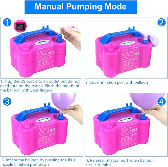 Balloon Pump, Electric Balloon Pump,Portable Dual Nozzles Electric Balloon Air Pump 110V 600W, Electric Balloon Inflator with Tying Tool, Flower Clips, Tape Strips, Dot Glues for Party Decoration