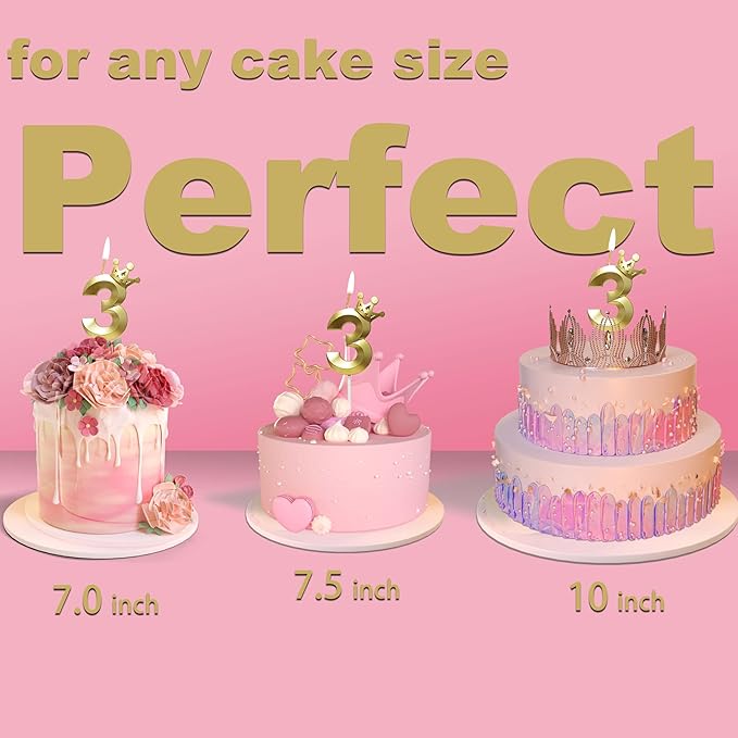 The Number 3 Gold Birthday Candles for Cake is Beautiful Number Candles for 3rd Birthday Decorations for Boys and Girls (Gold-3, Crown)