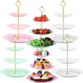 6 Sets Tea Party Decorations of 3 Tier Plastic Cupcake Stand Dessert Plates Cake Fruit Candy Display Tower for Wedding Birthday Baby Shower Tea Party Decorations(Round)
