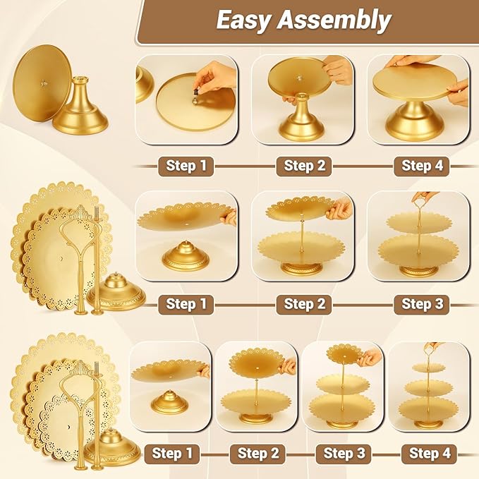 Cupcake Stand Set, Dessert Table Display Set Gold Metal Cake Stands with Tiered Tray Stands Cake Platter Cake Knife and Server Set for Party, Candy Table Display Set for Wedding Birthday Baby Shower
