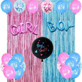Boy Or Girl Gender Decorations - Pink And Blue Balloons With Fringe Curtains For Gender Reveal Party Photo Backdrop