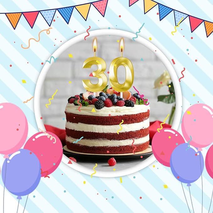 30th Birthday Candles for Cake,Birthday Decorations for Him Her,Number Candles for Cake Toppers Party Anniversary (30)