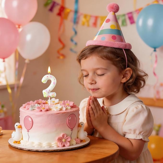 Number 2 Birthday Candle for Cake – Goose Inspired Design with Floral, Balloon & Leaf Details – Farm Theme Cake Topper for Birthday Party Decoration