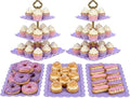 NWK 5 Piece Cake Stand Set with 2 x Large 3-Tier Cupcake Stands, 3 x Appetizer Trays, Perfect for Hosting Wedding Birthday Baby Bridal Shower Tea Party Decorations (Purple)