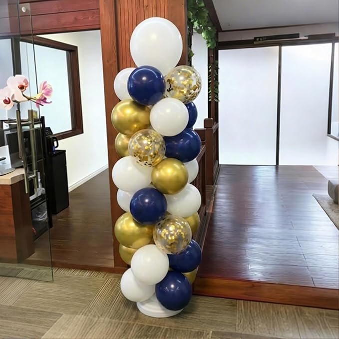 YMSZ Navy Blue and Gold Confetti Balloons, 67pcs 12 Inch Blue White and Gold Latex Balloons for Birthday Party Baby Shower Graduation Class of 2026 Prom Decorations