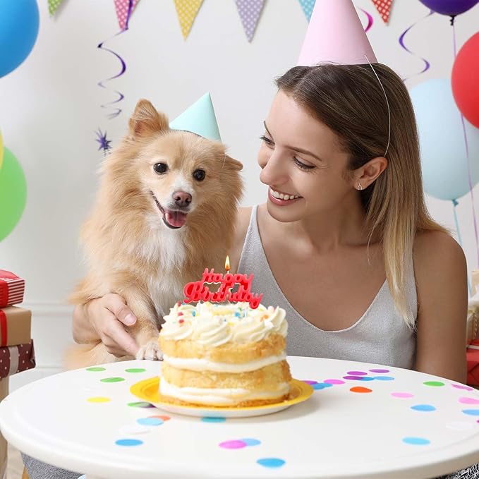 MTLEE Happy Birthday Candles Letter Cake Topper with 10 Pcs 2.95 Inch Short Thin Spiral Candles for Cake Topper Birthday Decoration Party Supplies(Red)