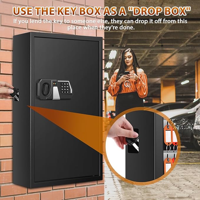 Nebakne 144 Keys Fireproof Cabinet Safe With Adjustable Hook Plates and Tags, Anti-Theft Lock Box Wall Mount With Combination Lock, Organizer for Home Office Garage