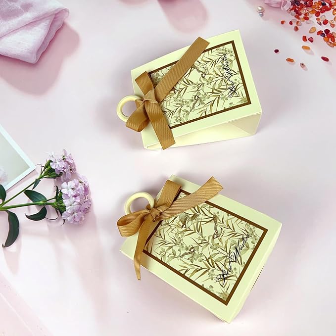 20PCS Mini Gift Bags, Bird & Flower Goodie Bags with Ribbon Handle for Party Favors Treat Boxes Wedding Bridal Baby Shower Birthday Party Presents 3.9"x2.6"x1.4"(Cream)
