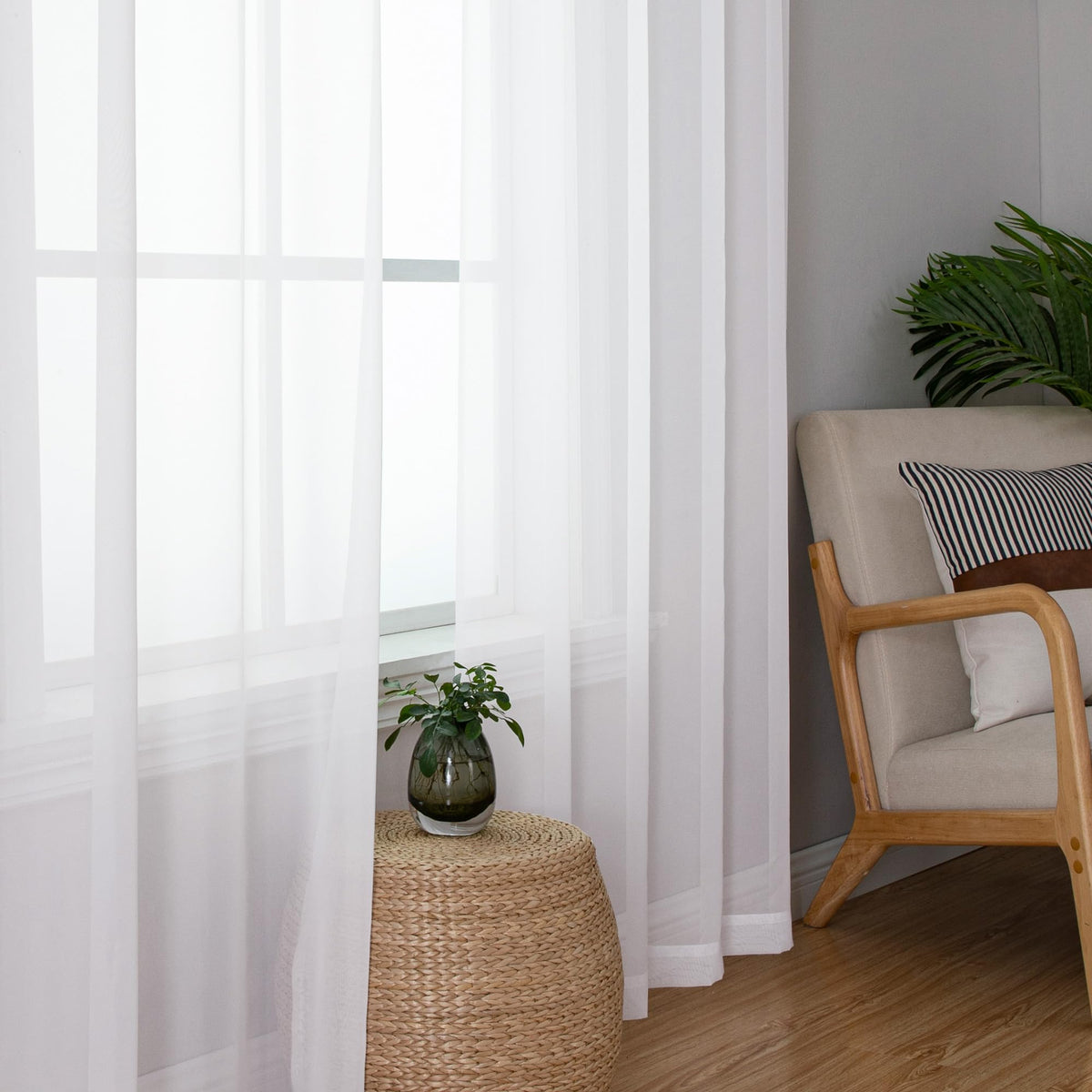 White Sheer Curtains 63 Inch Length 2 Panels
