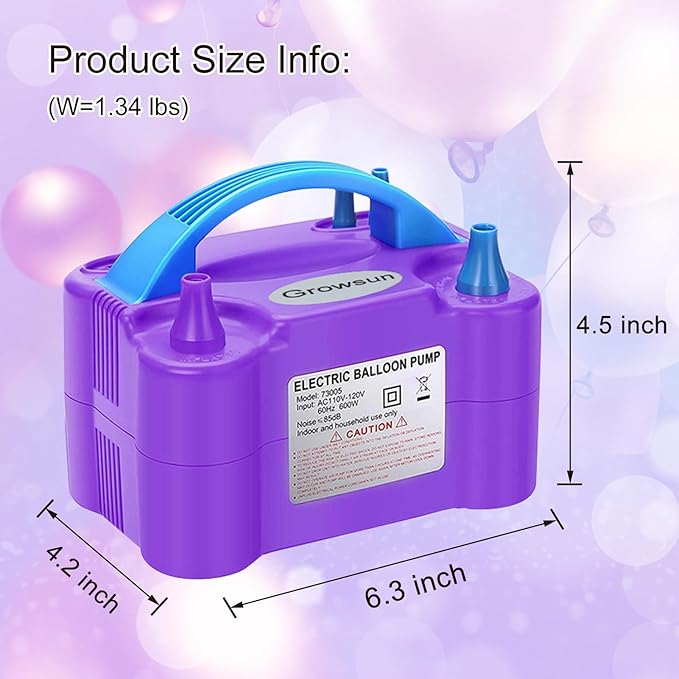 Growsun Electric Balloon Pump Air Inflator Portable Automatic Dual Nozzle Balloon Blower 110V 600W for Birthday Baby Shower Balloons Party Decorations