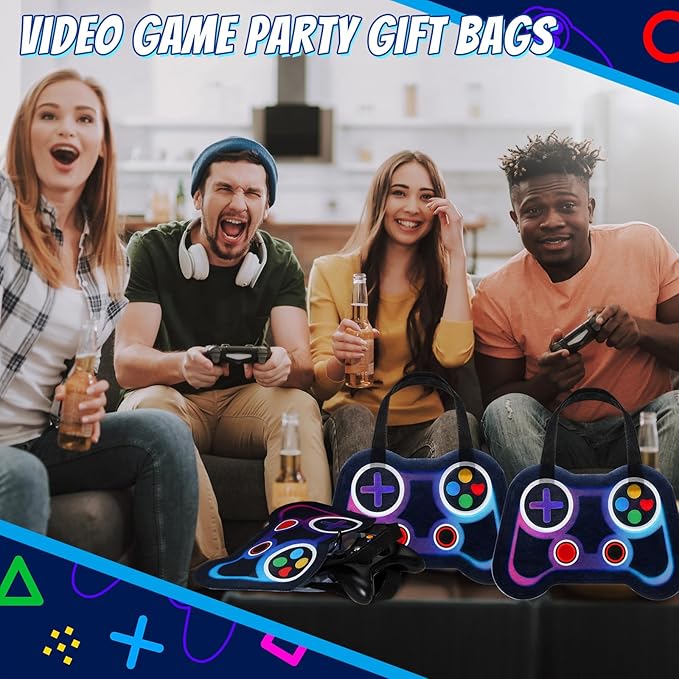 Silkfly 12 Pcs Video Game Party Favor Bags Non Woven Reusable Gaming Goodie Treat Gift Bags with Handles Gaming Party Supplies Class of 2026 Graduation Favors (Neon Color)