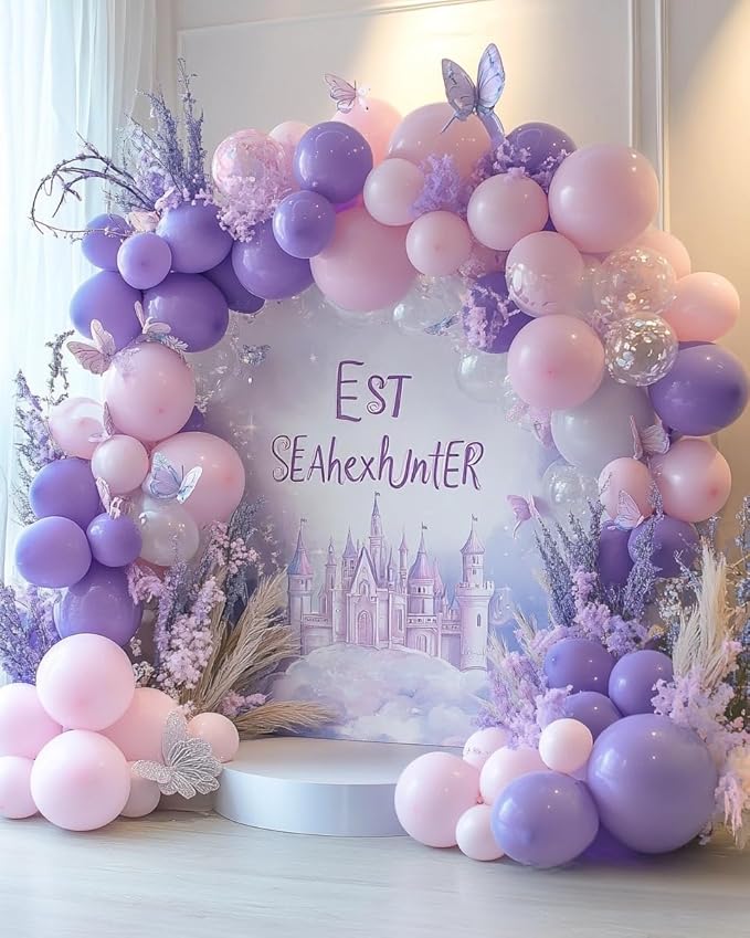 Purple Balloons 125 pcs Lavender Balloons Light Purple Balloon Different Sizes of 18 12 10 5 Inch Pastel Purple Balloon Arch Kit Balloon Garland for Birthday Party Baby Shower Wedding