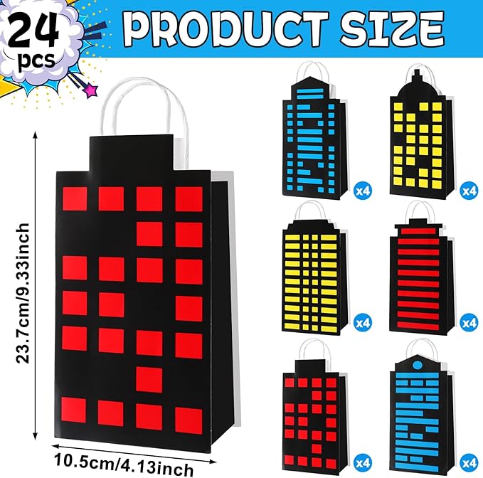 CHUNNIN 24Pcs Skyscraper City Party Favor Bags for Super Themed Hero Party Decorations City Skyline Buildings Treat Bags Hero Parties Candy Goodies Bag for Boys Girls Birthday Baby Shower Supplies
