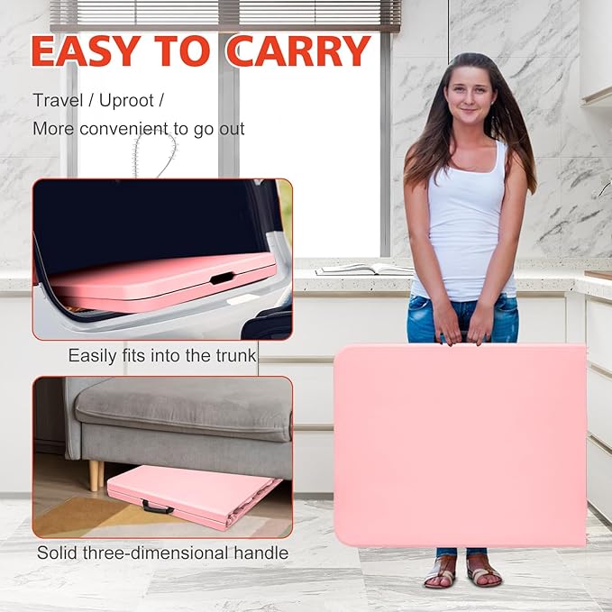 Portable 6Ft Folding Table, Heavy Duty Plastic Fold-in-Half Utility Foldable Dining Table, Multi-Purpose Plastic Folding Table with Carrying Handle for Camping and Party Indoor/Outdoor (Pink)