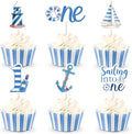 24pcs Nautical 1st Birthday Cupcake Topper Nautical First Birthday Decorations Sailing Into One Party Decoration Ocean Sailor Lighthouse Boat Anchor Party Cake Decoration for Little Captain