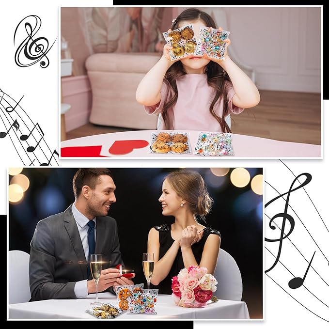 Supervitae 200 Pcs Music Notes Cellophane Cookie Bags Bulk 4 x 4 Inch Self Adhesive Treat Bags Treat Clear Goodie Gift Wrapping for Music Theme Party Favor Supplies Snacks Bakery Candy Packaging