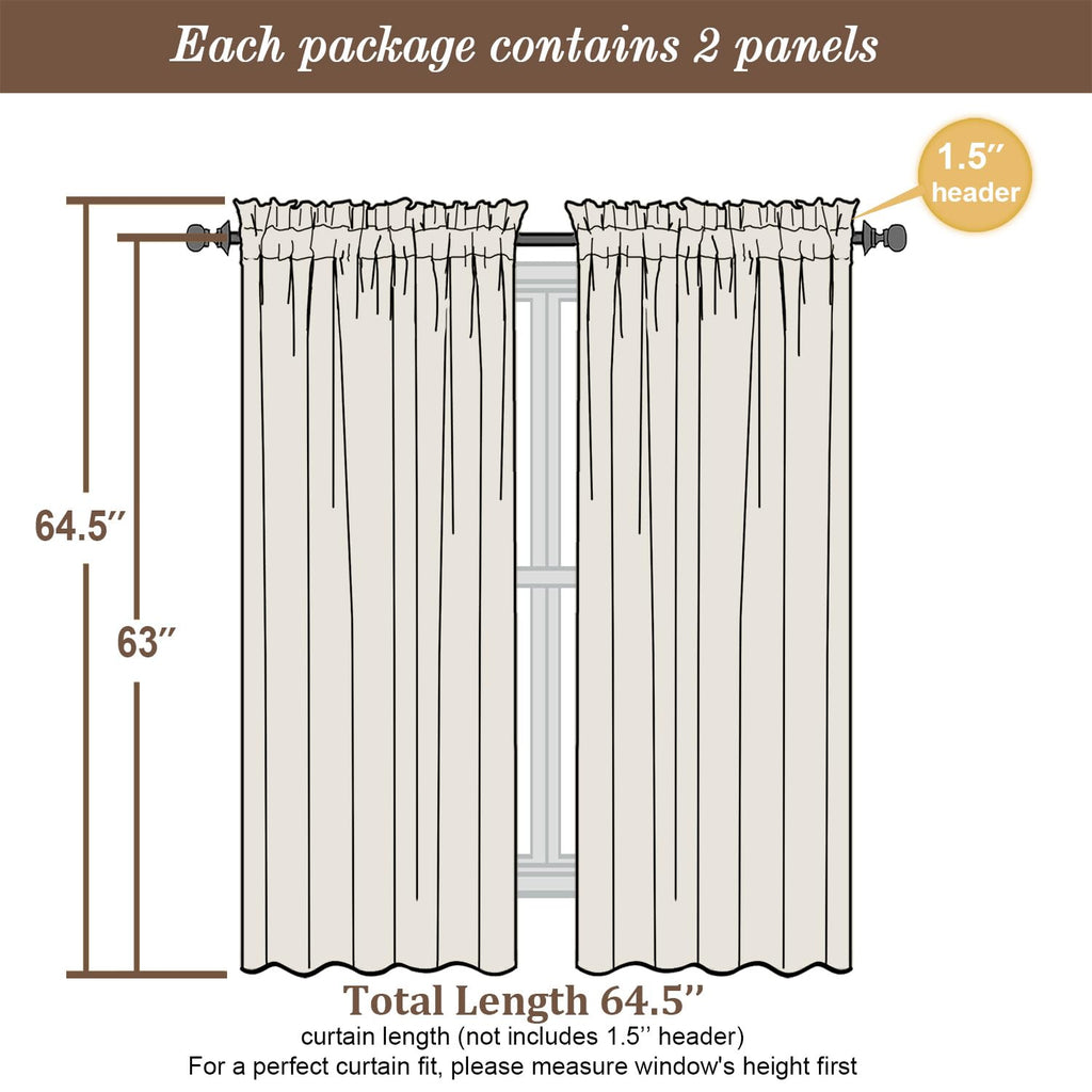 White Sheer Curtains 63 Inch Length 2 Panels