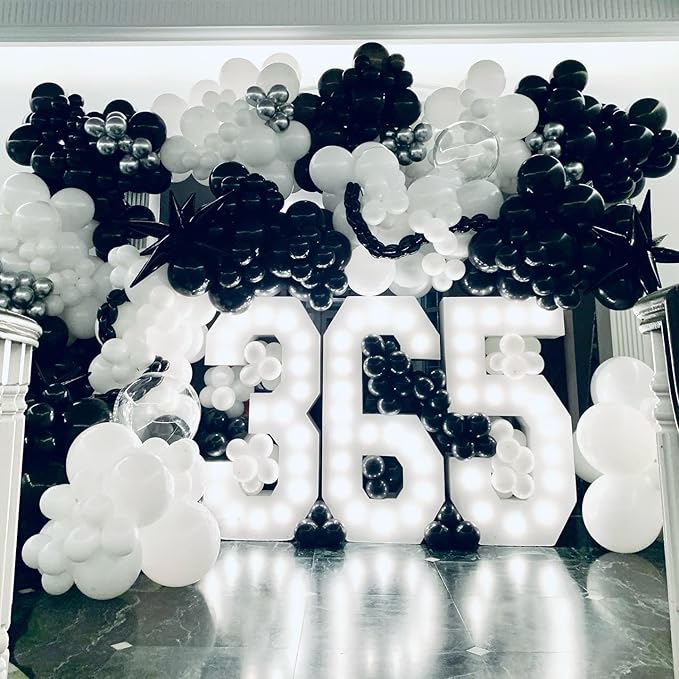 Black White Balloons Arch Kit, 124pcs Black and White Confetti Balloons with 16ft Tape Strip & Dot Glue for Graduation Birthday Baby Shower Wedding Party Decorations