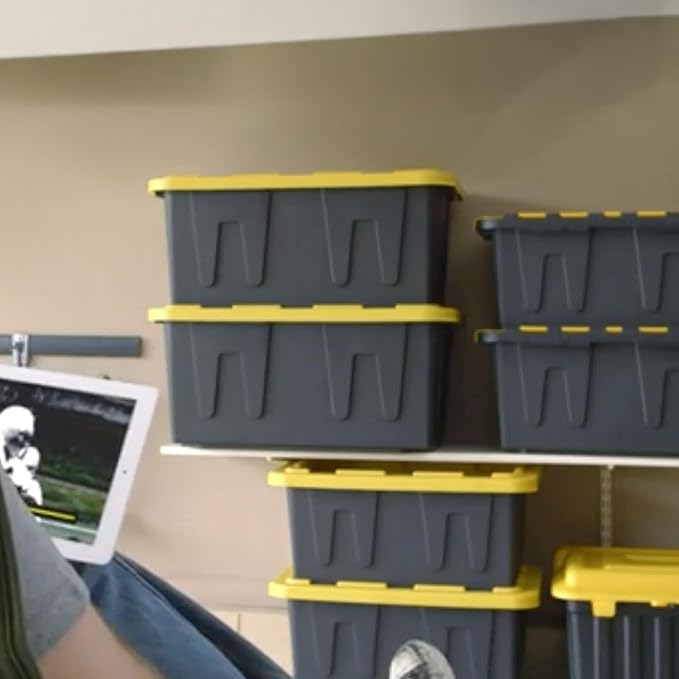 HOMZ 2-Pack Durabilt, Heavy Duty Plastic Storage Bins with Lids, 15 Gallon, Black/Yellow - Stackable Container Boxes for Home, Attic, and Garage Organization